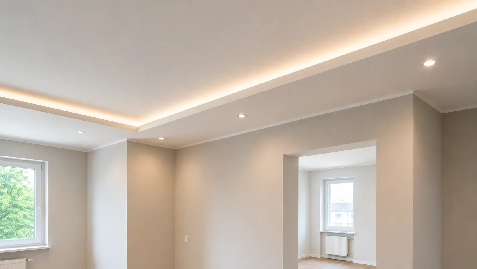 Saubere Innenausbau-Details an Wand, Decke und Boden